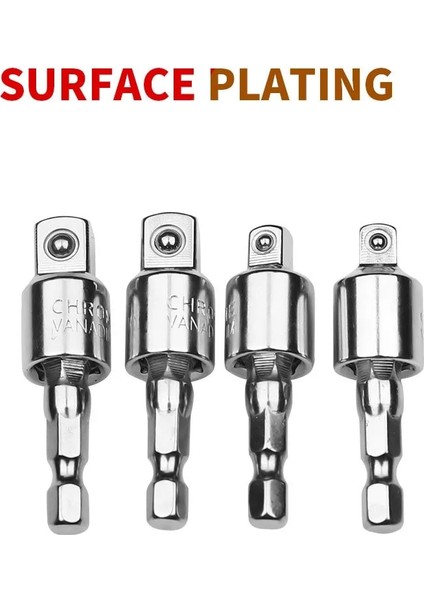1-4 1/4" Hex Shank Elektrikli Matkap Soket Adaptörü 1/4" 3/8" 1/2" Kare Soket Matkap Uçları Darbeli Sürücü Için 360° Dönebilen Uzatma (Yurt Dışından)