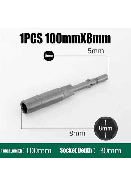 1 Adet 100MMX8MM 90/100MM 5MM-19MM 801 Elektrikli Tornavida Altıgen Soket Kovanı 5mm Yuvarlak Sap 30MM Derinlik Darbeli Soket Adaptör Vida Somun Anahtarı (Yurt Dışından)