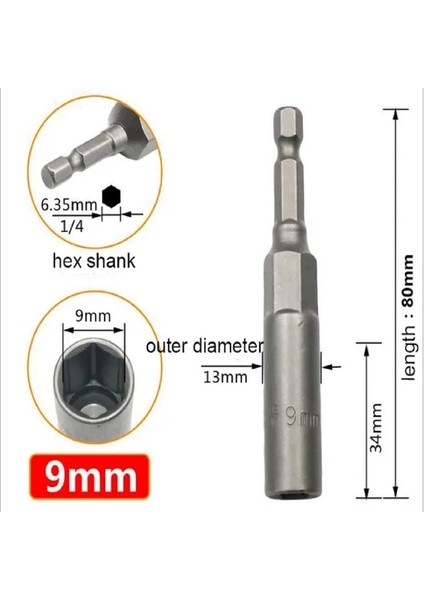 9mm 1 Adet Tornavida Uçları 80MM Uzunluk 14 Altıgen Altıgen Soketler 5.5-17MM Sürücü Magne Soket Darbe Somun Cıvata Matkap Uçları Tornavidalar Bit (Yurt Dışından)