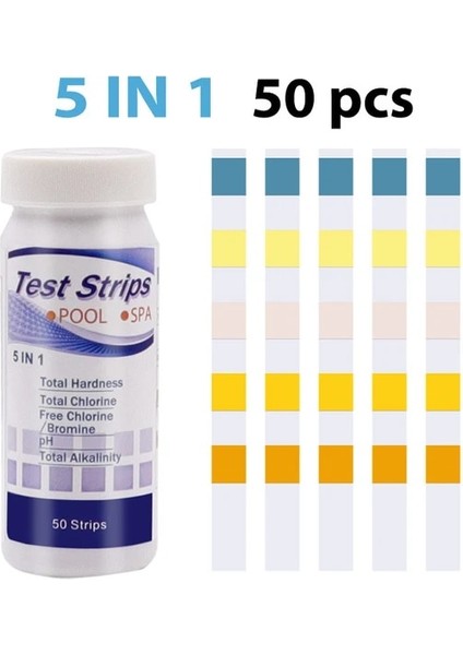 5 In 1 3-In-1 Klor Ph Test Şeritleri Spa Yüzme Havuzu Su Test Cihazı Kağıdı Artık Klor Ph Değeri Alkalinite Sertlik Test Şeridi (Yurt Dışından)