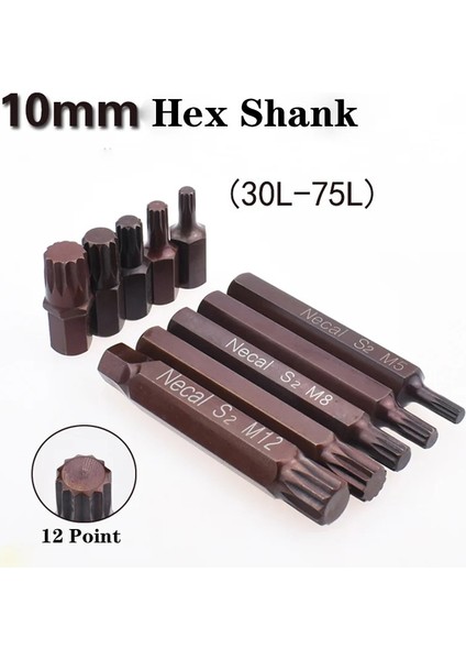 M10-2 Adet (30MM) 10MM Shank Yıldız Tornavida Bit S2 Çelik Hex Shank 12 Noktalı Tornavida Bit M5-M12 Spline Elektrikli Tornavida Bit El Aletleri (Yurt Dışından) fiyatları