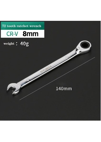 8mm Çift Kafalı Cırcır Anahtarı Cr-V 72 Diş Tersinir Cırcır Kombinasyonu Metrik Anahtar Diş Dişli Tork ve Lokma Anahtar (Yurt Dışından)