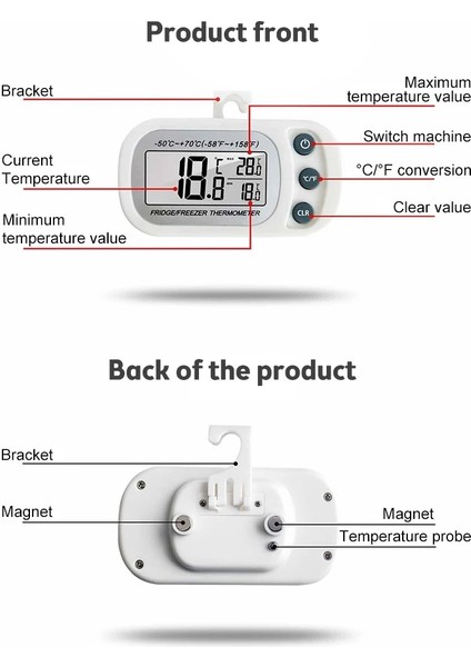 Siyah Elektronik Termometre ve Higrometre Dijital LCD Çok Amaçlı Yatak Odası Soğuk Hava Deposu Buzdolabı Termo Higrometre Ev (Yurt Dışından)
