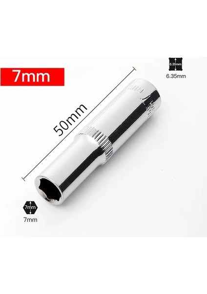 BS09-7MM-5CM 1 Adet 1/4 "sürücü Derin Lokma Seti Crv El Aletleri 6 Nokta Uzun Soket Hex Onarım Aracı (Yurt Dışından)