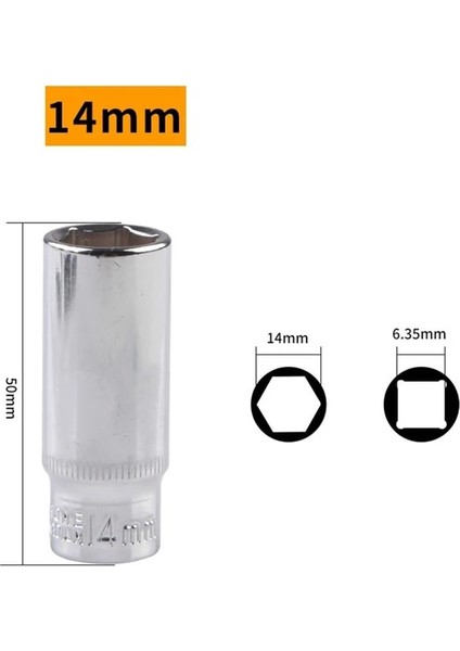 14MM 1 Adet 1/4 ''hex Soket Adaptörü 4-14MM Derin Cırcır Anahtarı Kafa 50MM Uzunluk Darbeli Sürücü El Aletleri Araba Tamir Aksesuarları (Yurt Dışından)