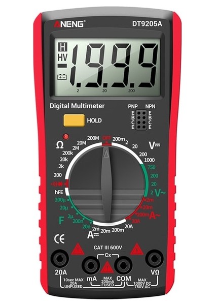 Kırmızı DT9205A LCD Dijital Multimetre Taşınabilir Ac Dc Volt Voltmetre Ampermetre Ohm Gerilim Kapasite Direnç Test Cihazı Ölçer (Yurt Dışından)
