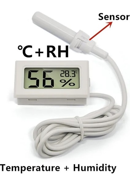 Telli Beyaz Mini LCD Dijital Termometre Higrometre Sıcaklık Iç Mekan Uygun Sıcaklık Sensörü Nem Ölçer Ölçer Aletler Kablo (Yurt Dışından)