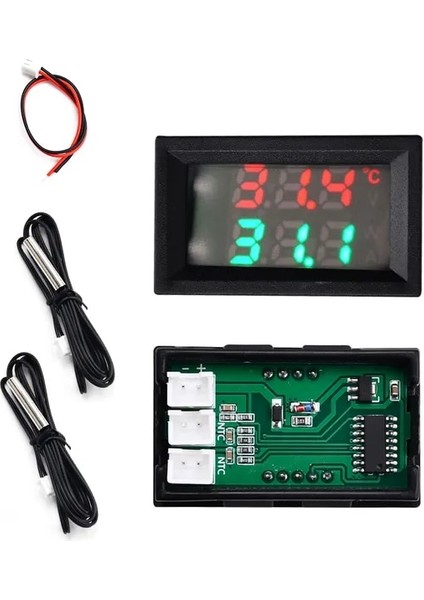 B DC4-30V 5V 12V 0.28 Inç LED Ekran Çift Ntc 10K 3950 Voltmetre Dijital Sıcaklık Sensörü Termometre Ntc Prob Kablosu (Yurt Dışından)