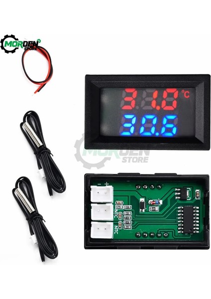 B DC4-30V 5V 12V 0.28 Inç LED Ekran Çift Ntc 10K 3950 Voltmetre Dijital Sıcaklık Sensörü Termometre Ntc Prob Kablosu (Yurt Dışından) modelleri