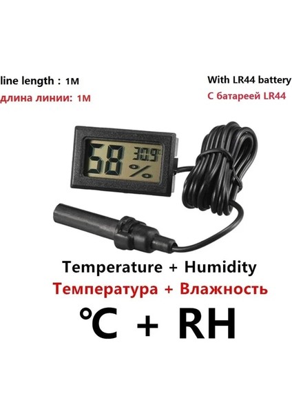 Siyah 1m Telli 2 In 1 Mini LCD Dijital Sıcaklık Nem Ölçer Dedektörü Termograf Kapalı Oda Enstrümanı Iki LR44 Pil ile (Yurt Dışından)