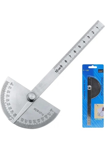 Kırmızı 0-180 Derece 10 cm Açı Cetvel Gonyometresi Paslanmaz Çelik Iletki Yuvarlak Kafa Cetvel Ağaç Işleme Açısı Kare Köşe Testi (Yurt Dışından)
