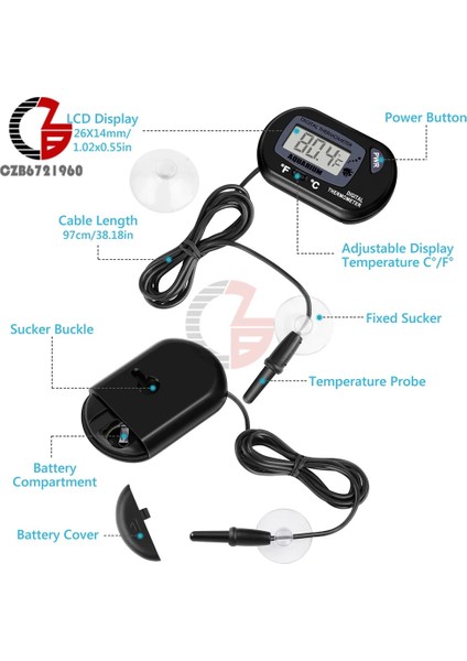 Siyah C/f Dijital Termometre Akvaryum Balık Tankı Yüzme Havuzu Banyo Sıcaklık Sensörü Ölçer Sıcaklık Monitör Dedektörü Emme ile (Yurt Dışından) fiyatları