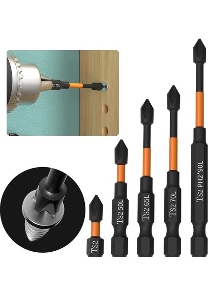 Set 5 1/2/5/pc Ph2 Tornavida Seti Manyetik Toplu Kafa Darbe Güçlü Çapraz Yüksek Sertlik 25/50/65/70/90/150MM Anti Kaymaz Su Geçirmez (Yurt Dışından)