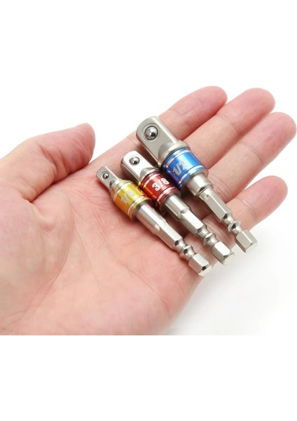 I90219 3 Adet Matkap Soket Adaptörü Darbeli Matkap Uzatma Matkap Uçları Bar Soket Adaptörü 1/4 3/8 1/2 Boyut Hex Shank Kare Kafa Matkap Ucu (Yurt Dışından)