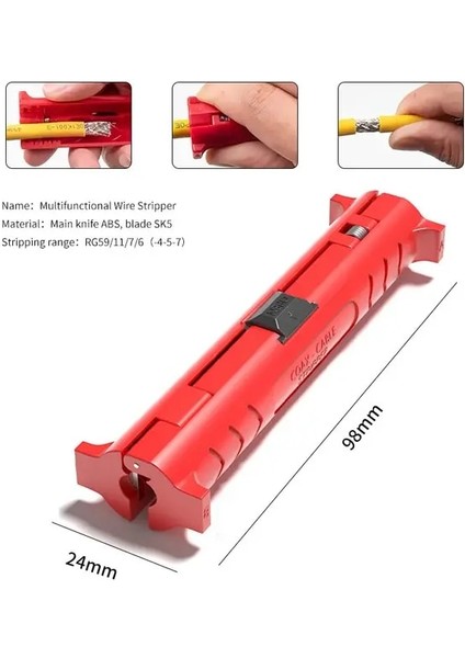 B-Kırmızı Otomatik Tel Stripper Kelepçe ile Taşınabilir Elektrikli Tel Sıyırma Aracı Kesici Pense RG59 Rg6 Koaksiyel Kablo Striptizci El Aleti (Yurt Dışından)