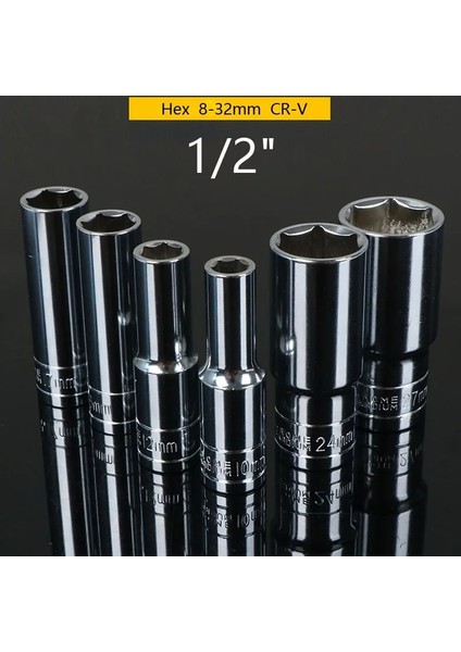 8mm-1 Adet 1 Adet 1/2 "sürücü Derin Altıgen Soket Crv El Aletleri 6 Noktalı Lokma Anahtar Kafası 78MM Uzun Uzatma Kolu Adaptörü 8-32MM Anti-Pas (Yurt Dışından)