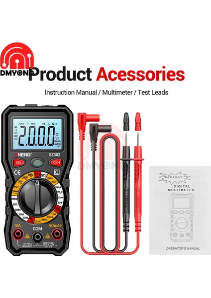 Kırmızı SZ301 SZ302 Dijital Multimetre Profesyonel Multimetro Otomatik Voltmetre Ac Dc 220 V Direnç Gerilim Kondansatör Diyot Test Cihazı (Yurt Dışından)