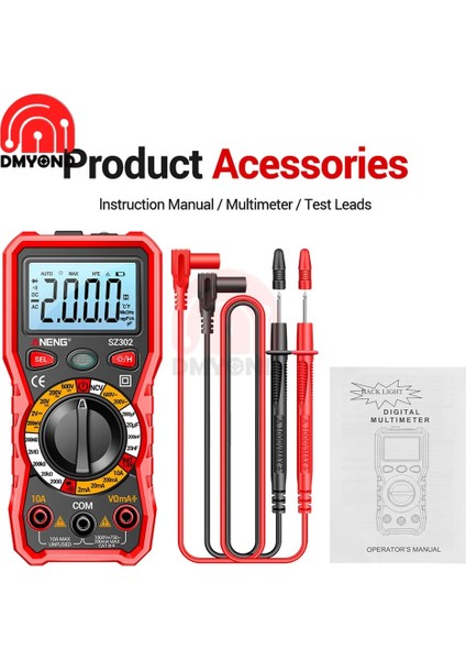 Kırmızı SZ301 SZ302 Dijital Multimetre Profesyonel Multimetro Otomatik Voltmetre Ac Dc 220 V Direnç Gerilim Kondansatör Diyot Test Cihazı (Yurt Dışından)