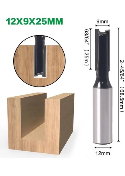 12X9X25MM 1 Adet 12MM Shank 2 Flüt Düz Uç Ağaç Işleme Araçları Yönlendirici Bit Ahşap Tungsten Karbür Parmak Freze Freze Kesicisi (Yurt Dışından)