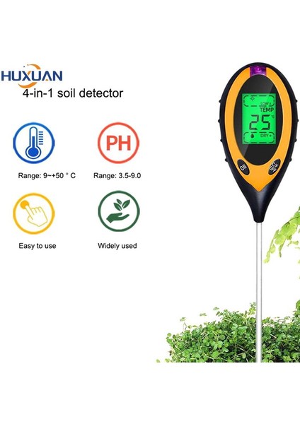 Tip 4 Dijital 3in1/4 In 1 Toprak Ph Ölçer Nem Monitörü Sıcaklık Güneş Işığı Test Cihazı Bahçe Bitkileri Tarım Için (Yurt Dışından)