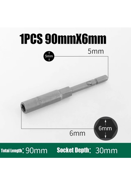 1 Adet 90MMX6MM 90/100MM 5MM-19MM 801 Elektrikli Tornavida Altıgen Soket Kovanı 5mm Yuvarlak Sap 30MM Derinlik Darbeli Soket Adaptör Vida Somun Anahtarı (Yurt Dışından)