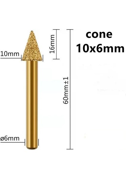 Koni 10X6 6mm Vakum Kaynaklı Elmas Taşlama Kafası Çapaklar Gravür Matkap Uçları Taş Alaşım Yeşim Soyma Dökme Demir Parlatma Oyma Araçları (Yurt Dışından)