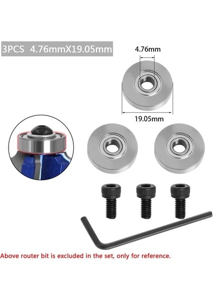 3 Adet 4.76X19.05MM Dayanıklı Çelik Rulmanlar Aksesuarları Kiti Yönlendirici Uçları Kafaları ve Sap Üste Monte 1/2, 3/8, 3/4 Rulman Durdurma Halkası Için Uygundur (Yurt Dışından)