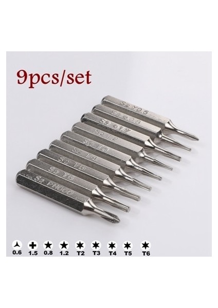 9 Adet Tornavida 3/25 "(4mm) Bit Torx T2 T3 T4 T5 T6 PH000 Pentalobe 0.8/1.2 Huawei Samsung Macbook Air Pro Iphone7/8/x/xr/xs Max (Yurt Dışından)