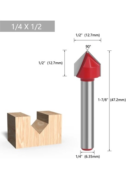 6.35X12.7MM Lavıe 6mm 1/4 Sap 90 V Tipi Planya Kesici Oyma Kanal Açma Araçları Yönlendirici Bit Seti Emniyet Freze Kesiciler (Yurt Dışından)