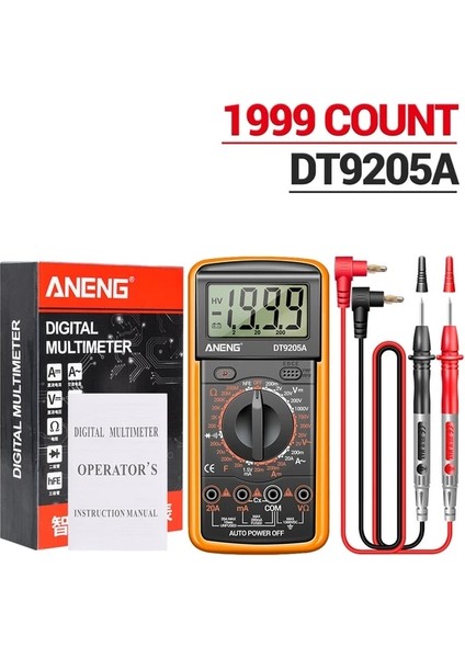 Turuncu DT9205A Dijital Multimetre Ac/dc Transistör Test Cihazı Elektrik Ncv Test Ölçer Elektrikli Aletler Için Profesyonel Analog (Yurt Dışından)