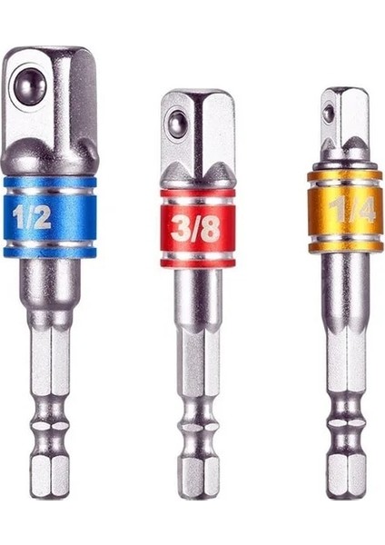 3pcs-Gümüş 3 Adet Matkap Soket Adaptörü Darbeli Matkap Uzatma Matkap Uçları Bar Soket Adaptörü 1/4 3/8 1/2 Boyut Hex Shank Kare Kafa Matkap Ucu (Yurt Dışından)