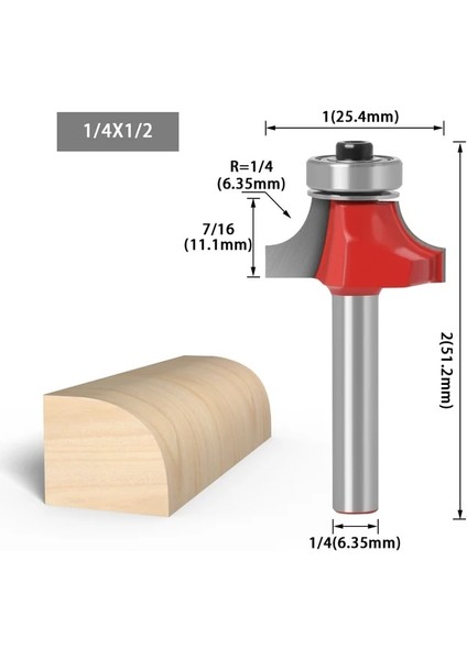 1I4X1I2 1/46MM Saplı Köşe Yuvarlak Yönlendirici Bit ile Rulman Freze Kesici Ahşap Ahşap Tungsten Karbür Için (Yurt Dışından)
