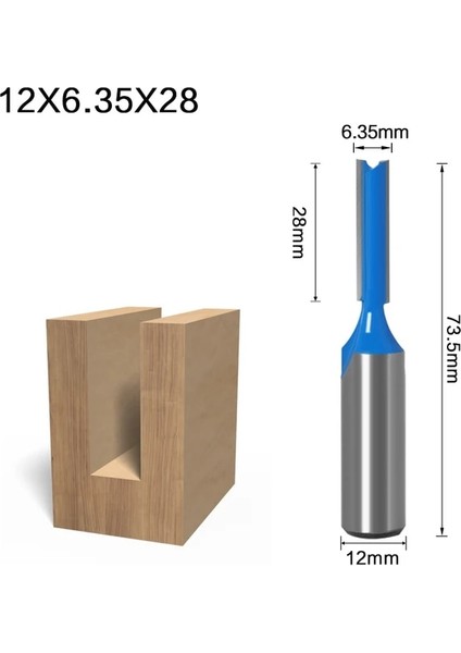 12X6.35X28 1 Adet 12MM Shank 2 Flüt Düz Uç Ağaç Işleme Araçları Yönlendirici Bit Ahşap Tungsten Karbür Parmak Freze Freze Kesicisi (Yurt Dışından)