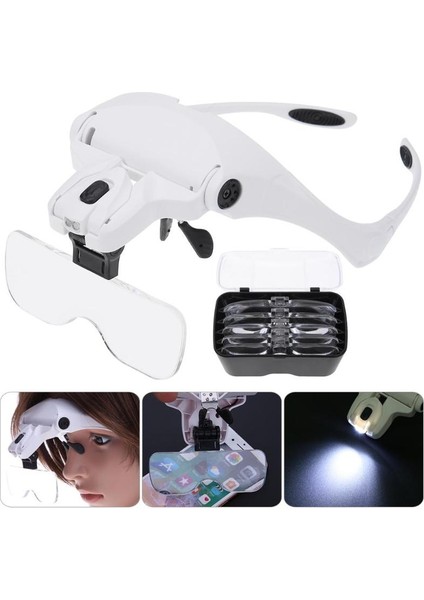 45X LED Büyüteç 1.0x 1.5x 2.0x 2.5x 3.5x Ayarlanabilir Büyüteç 5 Lens Büyüteç LED Işık Kafa Bandı Büyüteç Cam Lambalı LED Büyüteç Gözlük (Yurt Dışından) fiyatları