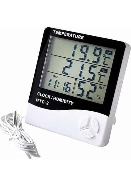 Htc-2 LCD Elektronik Dijital Sıcaklık Nem Ölçer Termometre Higrometre Iç Mekan Dış Mekan Hava Istasyonu Saat Htc-1 Htc-2 (Yurt Dışından)