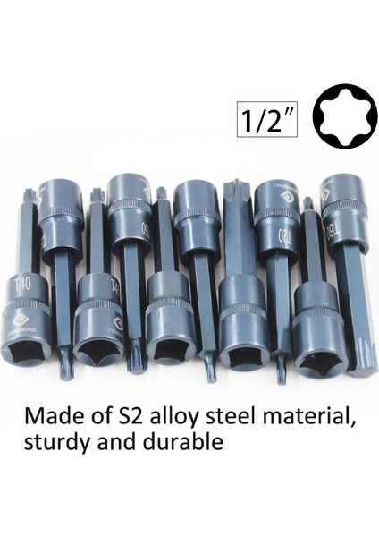 1 Adet Torx 55MM T55 1 Adet 1/2 "sürücü Torx Bit Soket Hava Darbeli Anahtar Adaptör Uçları T20/T25/T27/T30/T35/T40/T45/T50/T55/T60/T70 Tornavida Uçları Için (Yurt Dışından)