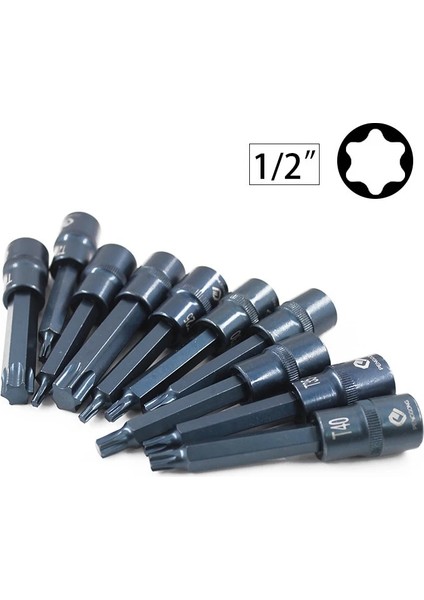 1 Adet Torx 55MM T55 1 Adet 1/2 "sürücü Torx Bit Soket Hava Darbeli Anahtar Adaptör Uçları T20/T25/T27/T30/T35/T40/T45/T50/T55/T60/T70 Tornavida Uçları Için (Yurt Dışından)