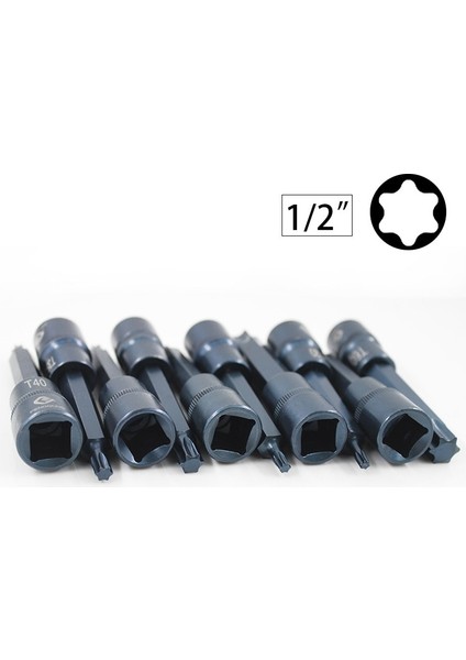 1 Adet Torx 55MM T55 1 Adet 1/2 "sürücü Torx Bit Soket Hava Darbeli Anahtar Adaptör Uçları T20/T25/T27/T30/T35/T40/T45/T50/T55/T60/T70 Tornavida Uçları Için (Yurt Dışından)