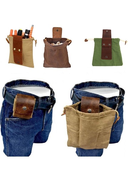 Kahverengi Deri ve Kanvas Bushcraft Çanta Kanvas Toplama Kese Yürüyüş Kamp Hazineleri Toplama Açık Kamp Depolama Kemerleri Çanta (Yurt Dışından) fiyatları