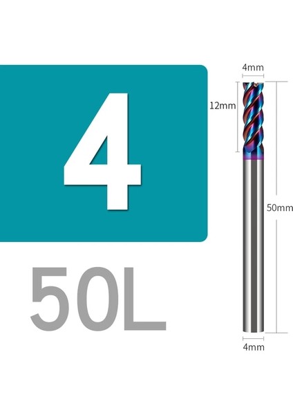 4X12X4X50 HRC65°4F Freze 1,2,3,4,5,6MM,7MM,8,9MM,10,11,12,13,20MM Yüksek Sert Parçaların Işlenmesi Için Bıçak Çapıdüz Kafalı Freze (Yurt Dışından)