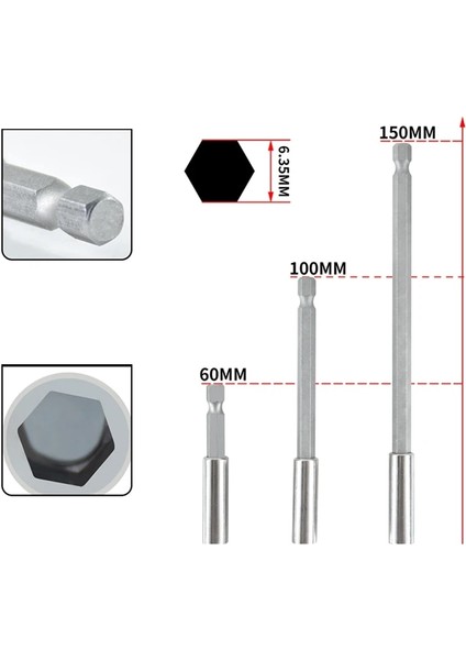 100 mm 1/4 "60/75/100/150 mm Altıgen Manyetik Soketler Vida Matkap Uçları Uzatma Hızlı Değişim Şaft Uzun Saplı Tornavida Uç Tutucu (Yurt Dışından)