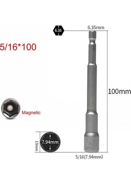 100MM x 5I16 1 Adet Manyetik Altıgen Soket Kol Bit Somun Sürücü Elektrikli Matkaplar Için Darbeli Sürücüler El Matkapları Araçları 1/4 3/8 1/2 5/16 7/16 Inç (Yurt Dışından)