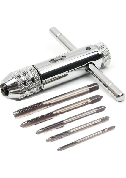 F Ayarlanabilir T-Kolu Cırcır Musluk Tutucu Anahtarı M3/m4/m5/m6/m8 3-8mm Makine Vida Konu Metrik Fiş Musluk Seti Dıy Araçları Büküm Bit (Yurt Dışından)