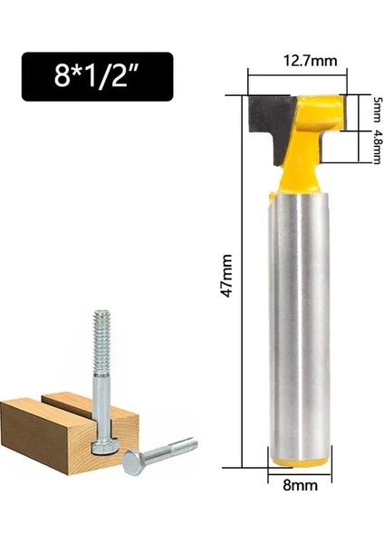 03 1 Adet 8mm Shank Freze Kesicisi Ahşap Oyma T-Yuvası Kesici Yönlendirici Bit Seti Altıgen Cıvata Anahtar Deliği Uçları T Planya Freze Kesicisi Ahşap (Yurt Dışından)