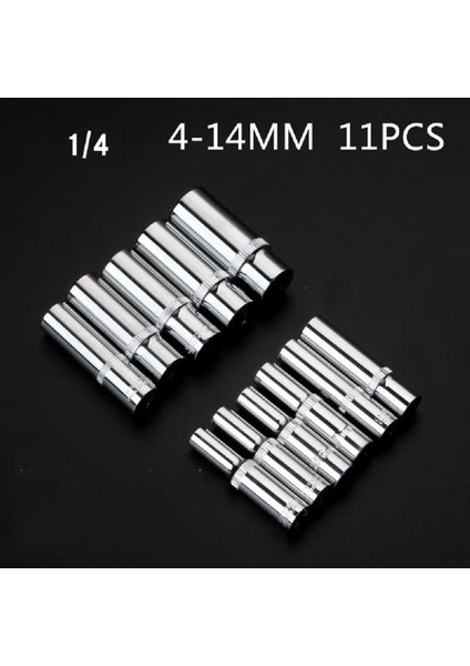 10MM 1/4 Lokma Seti Adaptörü Uzun Soketler 4MM.6MM.8MM.10MM.12MM.14MM Derin Soket Aracı Kafaları Tork Anahtarı Cırcır Lokma Anahtar (Yurt Dışından)