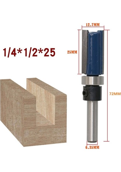 25MM 1/4 "(6.35MM) Shank Gömme Trim Yönlendirici Bit Desen Bit Üst Alt Rulman Bıçağı Şablonu Ahşap Freze Kesicisi Marangoz (Yurt Dışından)