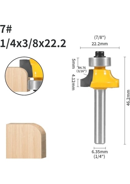 6.35X9.52X22.2 Nxwınd 6mm 6.35MM Shank Köşe Yuvarlak Yönlendirici Bit Ağaç Işleme Freze Kesicisi Ahşap Yüz Değirmeni (Yurt Dışından)