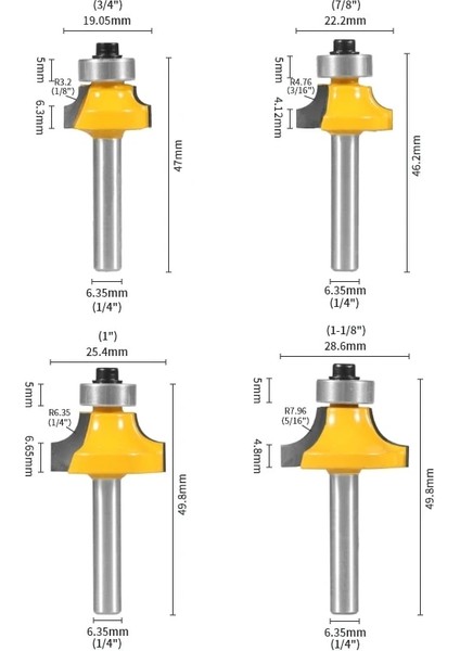 6.35X9.52X22.2 Nxwınd 6mm 6.35MM Shank Köşe Yuvarlak Yönlendirici Bit Ağaç Işleme Freze Kesicisi Ahşap Yüz Değirmeni (Yurt Dışından) modelleri