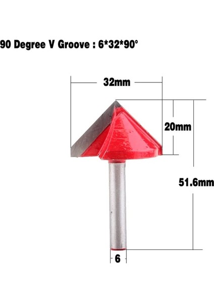 6X32X90 Derece 1 Adet 6mm V Oluk Freze Uçları Cnc Gravür Freze Kesicisi 60-150 Derece Ağaç Işleme Oyma Bıçağı Tungsten Karbür Kesme Aleti (Yurt Dışından)