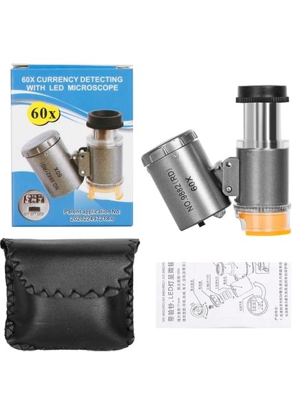 Gri 60X Mini Mikroskop Cep Büyüteç, 2 LED Işık ile Kuyumcular Saatçiler Gemologlar Için 1 Uv Işık Ayarlanabilir Odak Uzaklığı (Yurt Dışından)